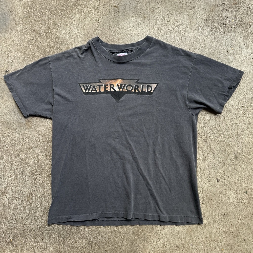 Vintage 90s Waterworld Movie Tee Shirt XL Gray Promo Single Stitch